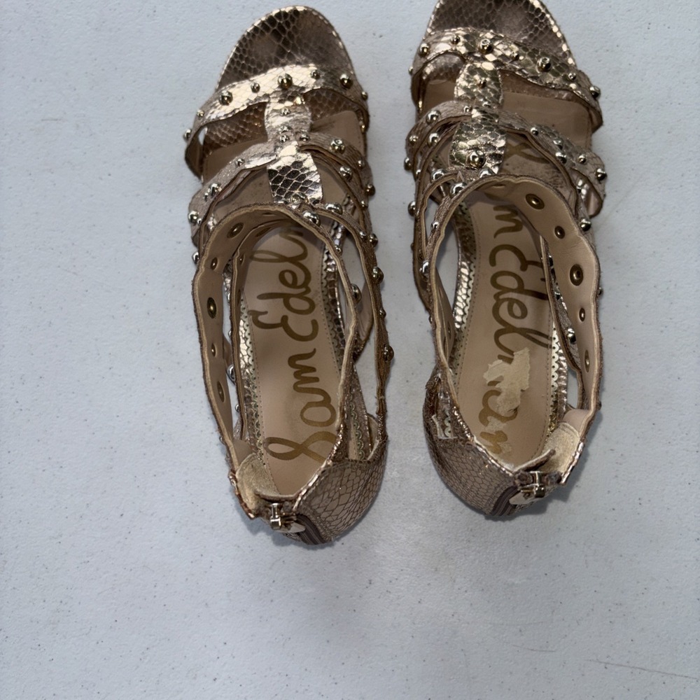 Sam Edelman Gold Beaded Demi-Wedge Gold Gladiator Sandals Size 12 - Picture 6 of 10